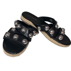 Marc Fisher Black Leather Sandals with Silver Studs SZ 8